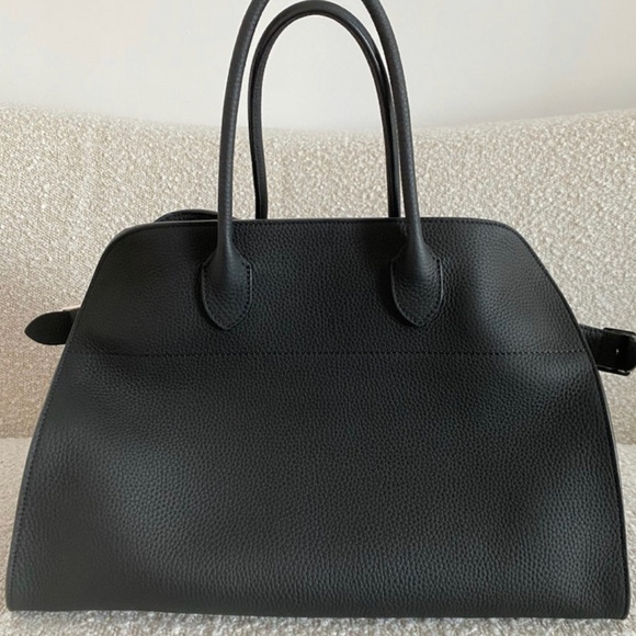 The Row Handbags - Authentic The Row Black Matte Grained Margaux 15 Leather Top-Handle Bag